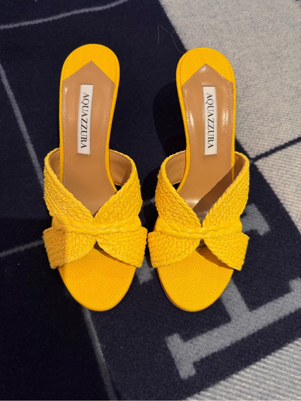 Aquazzura Yellow Braided Knot Mules